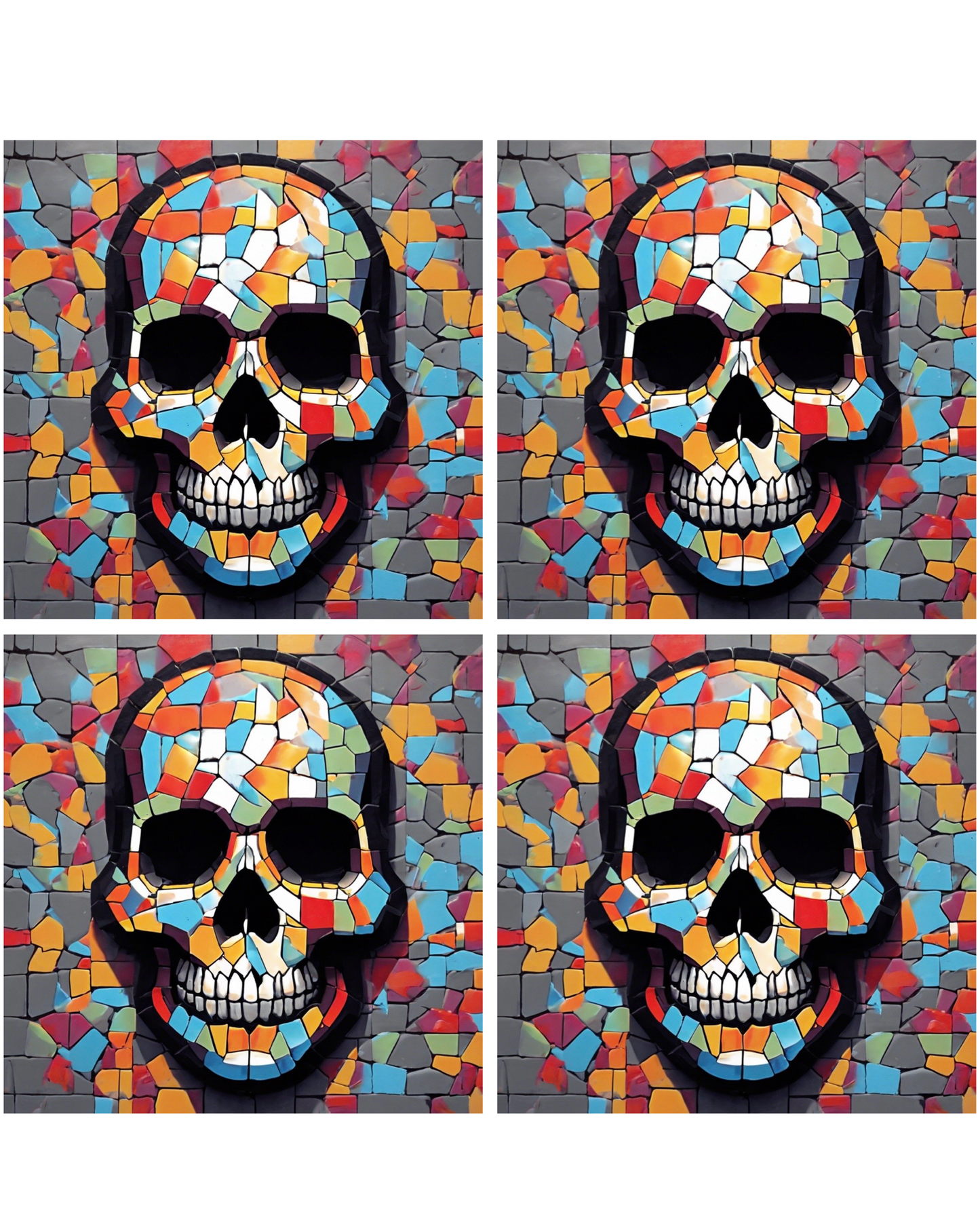 Mosaic Skull 03 • 12”x 12” Epoxy Wall Tiles Tiles (4x Tiles)