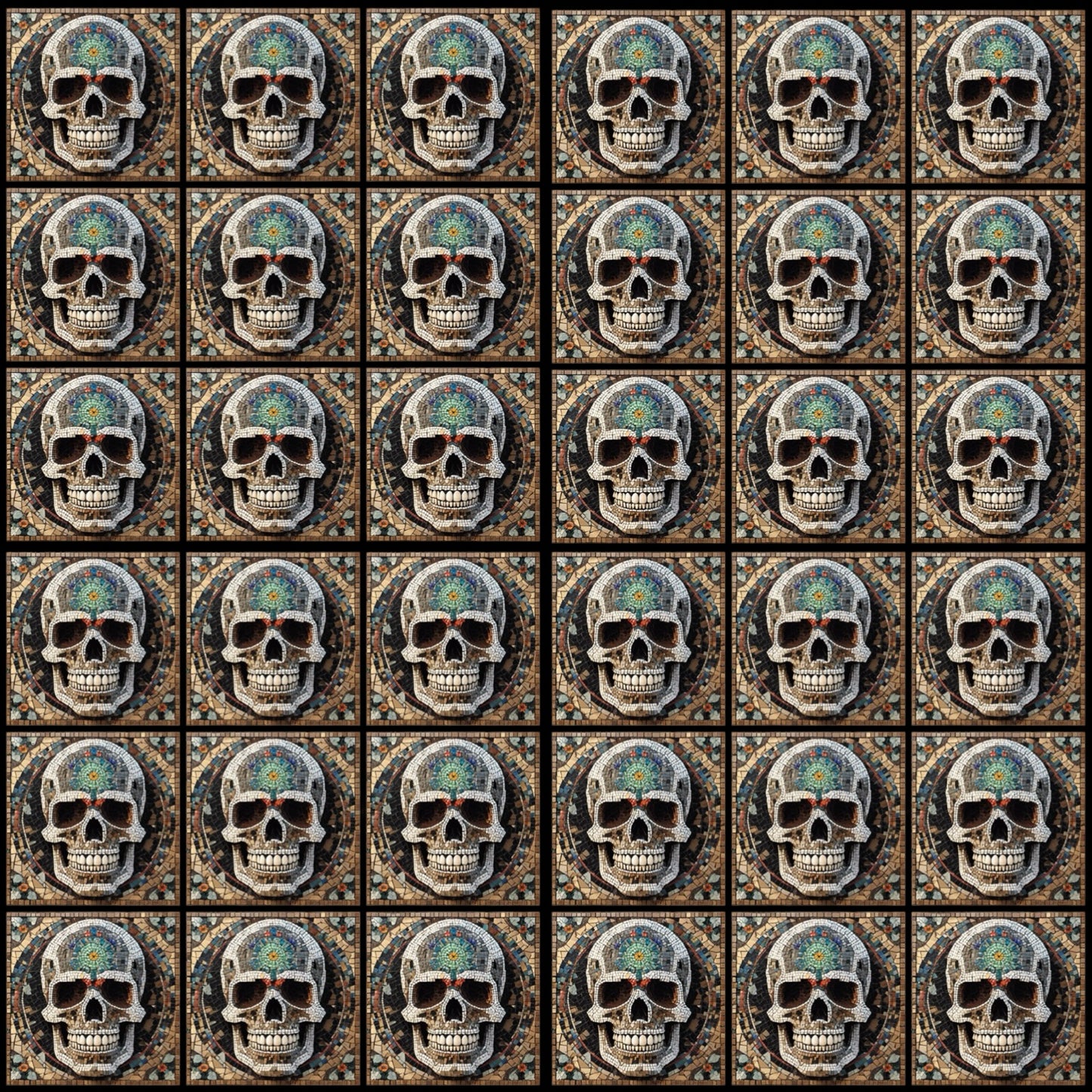 Mosaic Skull 05 • 4”x 4” Epoxy Wall Tiles (36x Tiles)