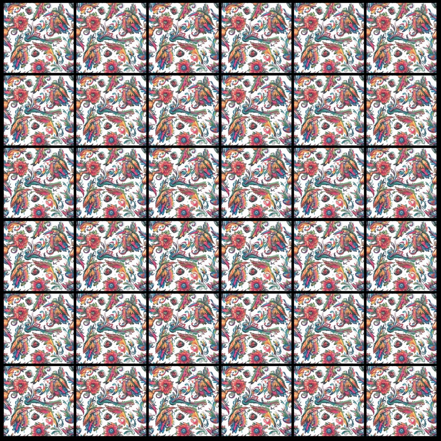 Floral Print • 4”x 4” Epoxy Wall Tiles (36x Tiles)