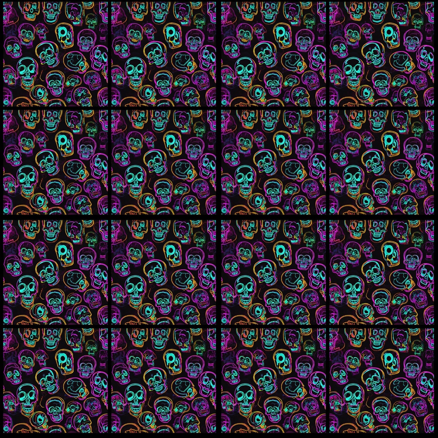 Neon Skull 02 • 6”x 6” Epoxy Wall Tiles (16x Tiles)