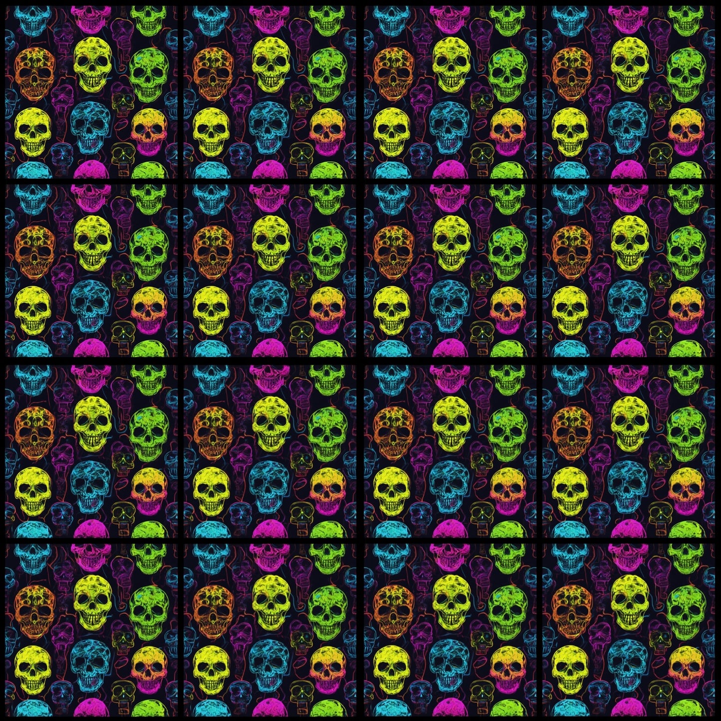 Neon Skull 01 • 6”x 6” Epoxy Wall Tiles (16x Tiles)