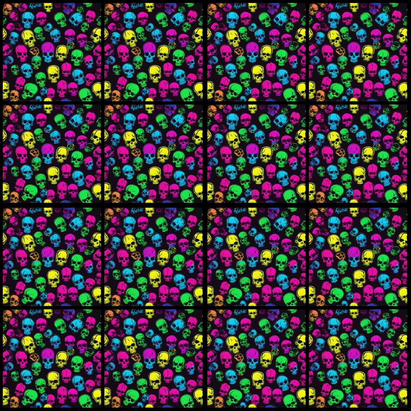 Neon Skull 03 • 6”x 6” Epoxy Wall Tiles (16x Tiles)