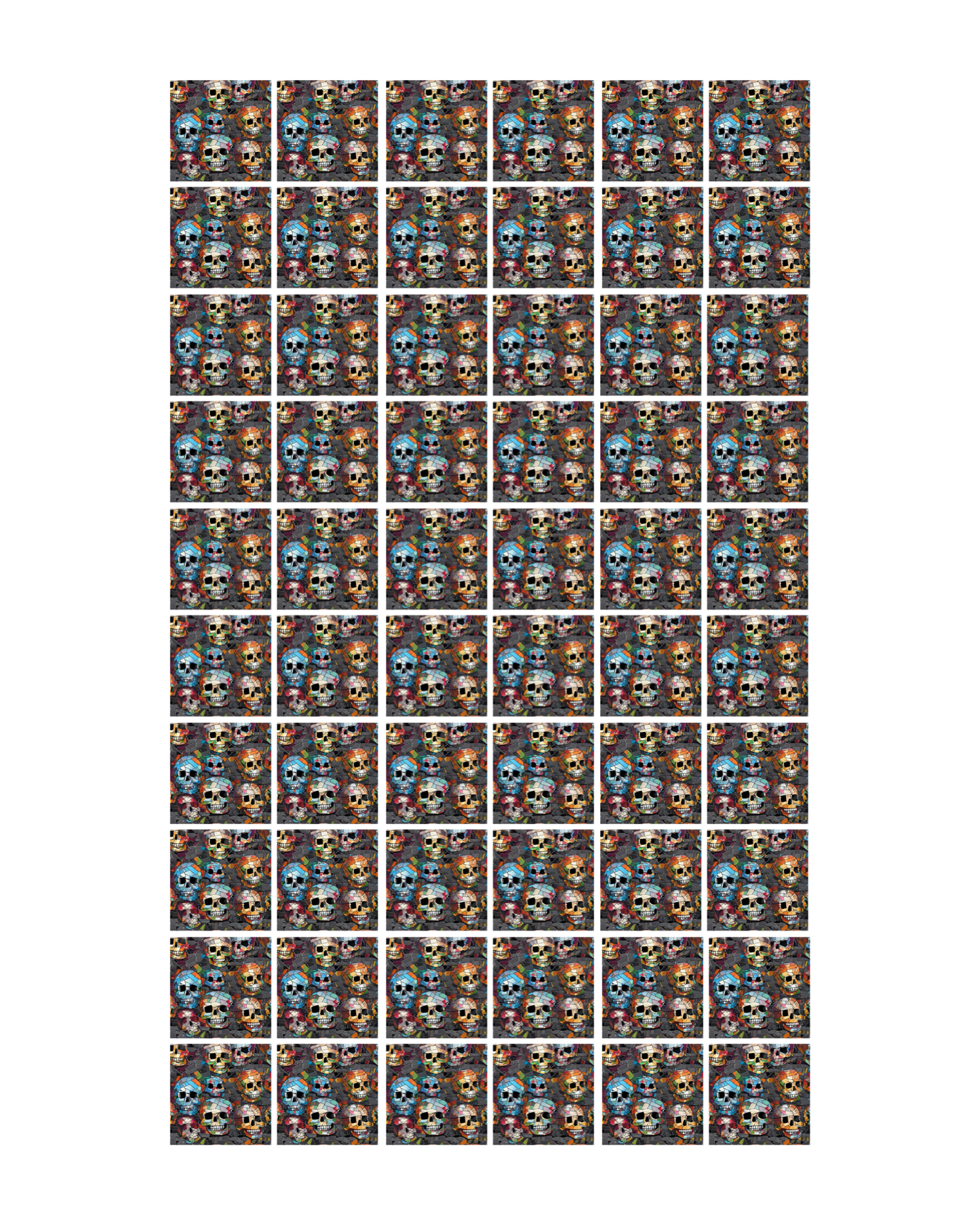 Mosaic Skull 04 • 6”x 6” Epoxy Wall Tiles (60x Tiles)