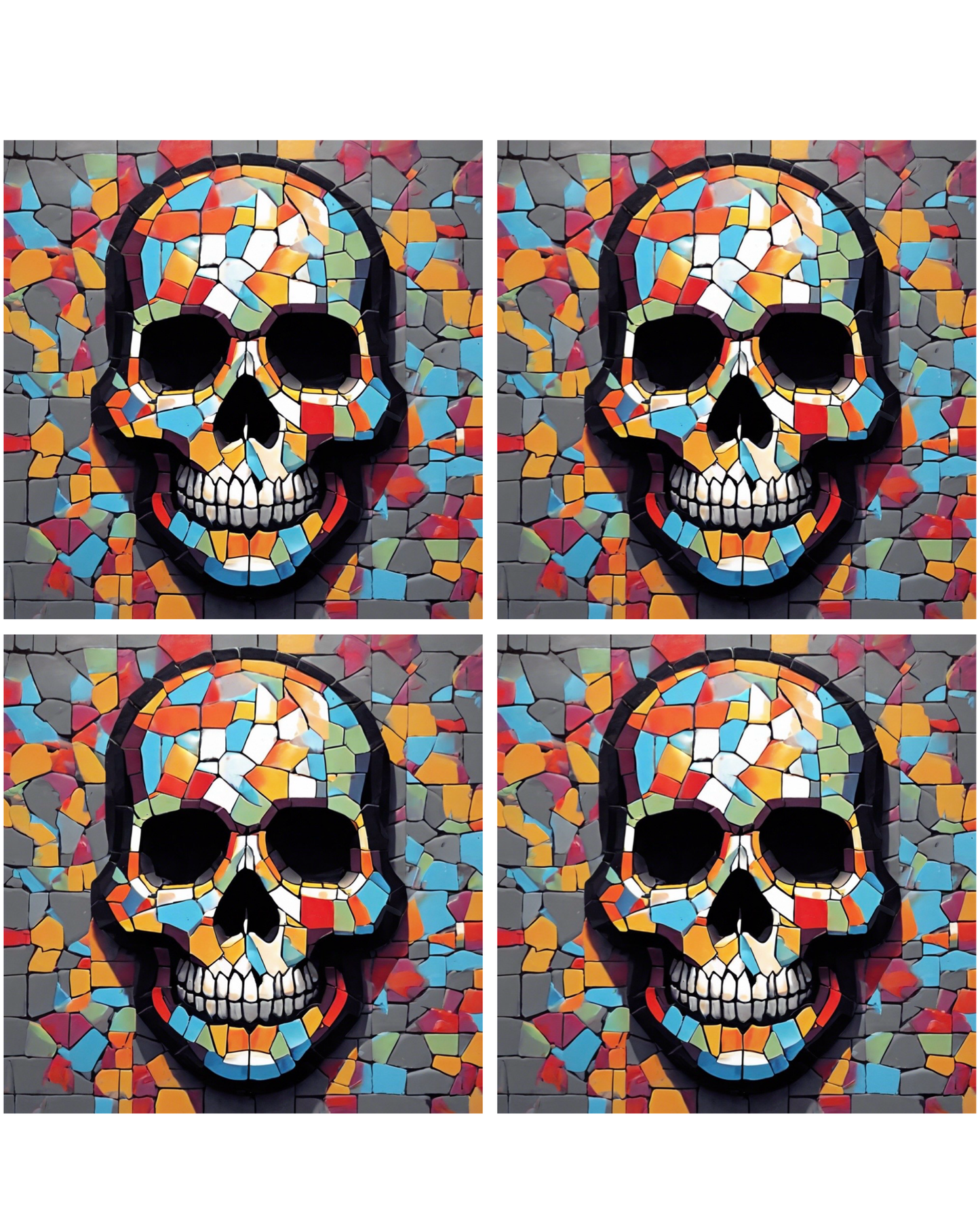 Mosaic Skull 03 • 12”x 12” Epoxy Wall Tiles Tiles (4x Tiles)