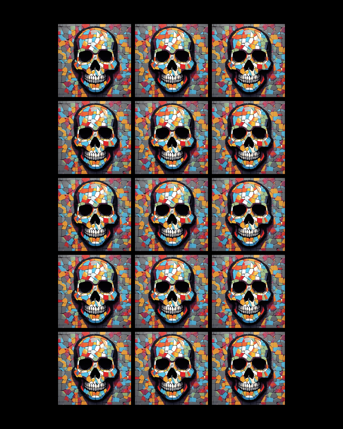 Mosaic Skull 03 • 12”x 12” Epoxy Wall Tiles Tiles (4x Tiles)