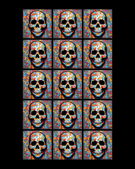 Mosaic Skull 03 • 12”x 12” Epoxy Wall Tiles Tiles (4x Tiles)