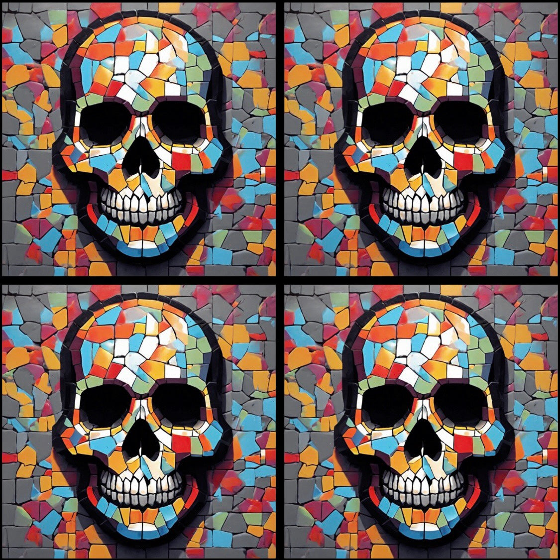 Mosaic Skull 03 • 12”x 12” Epoxy Wall Tiles Tiles (4x Tiles)