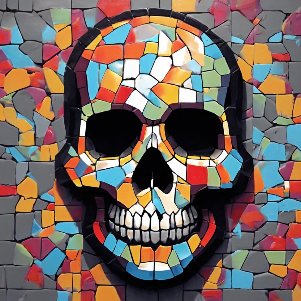 Mosaic Skull 03 • 12”x 12” Tiles • Ceramic Wall Art