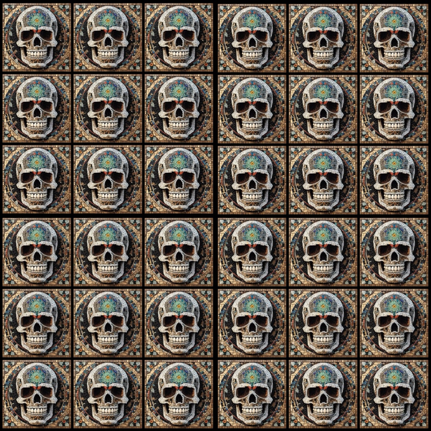 Mosaic Skull 05 • 4”x 4” Epoxy Wall Tiles (36x Tiles)