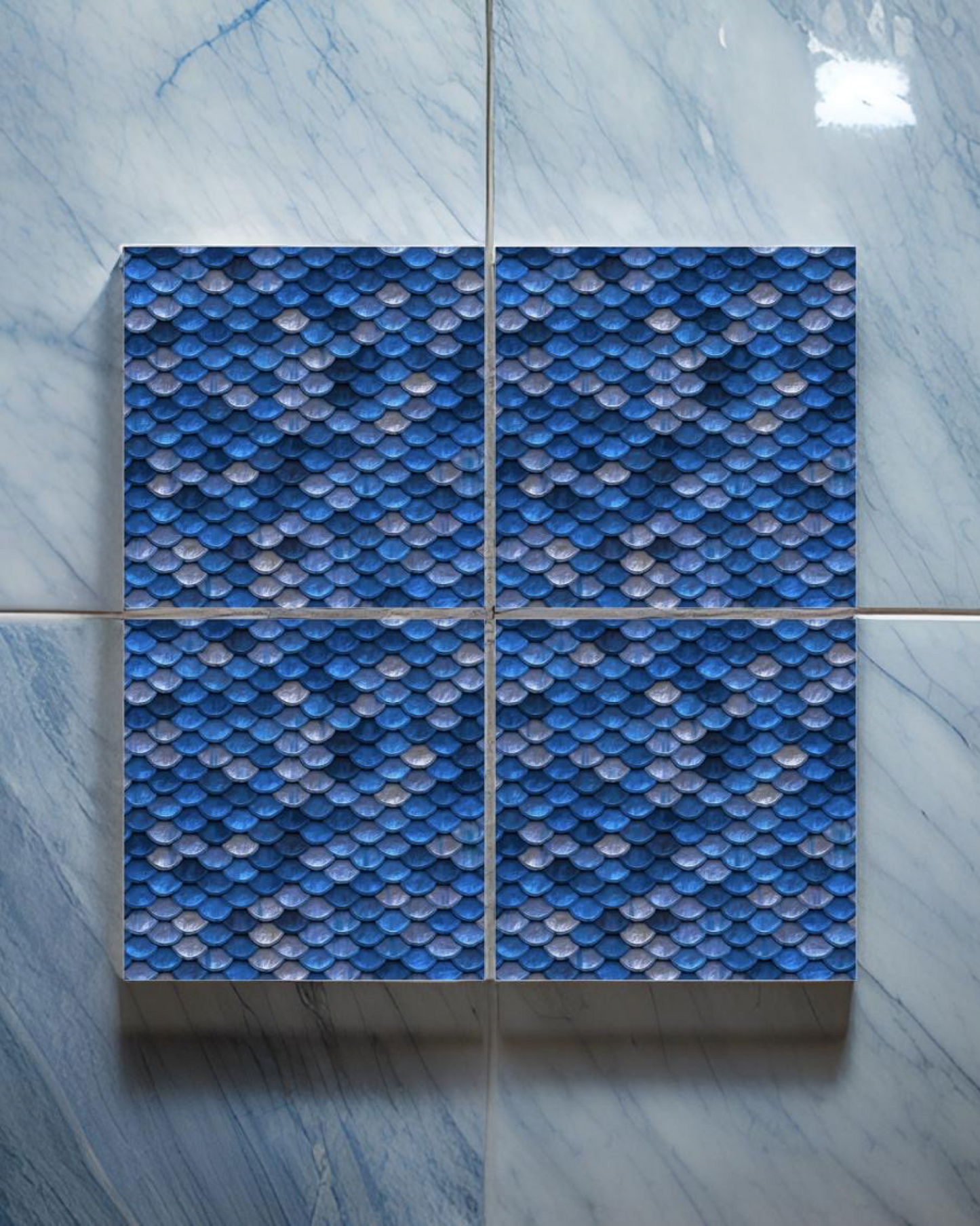 Scaled Blue • 12”x 12” Epoxy Wall Tiles Tiles (4x Tiles)