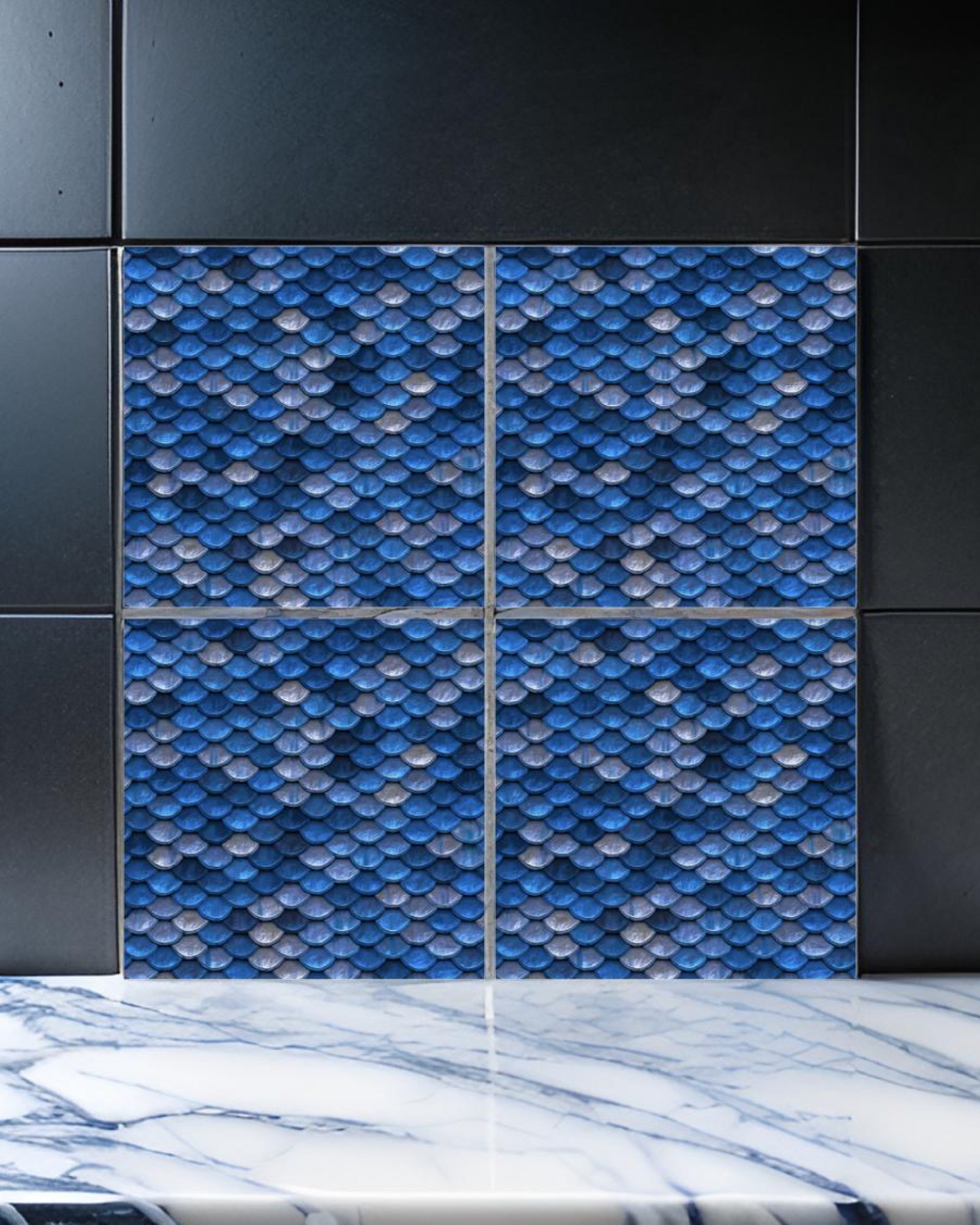 Scaled Blue • 12”x 12” Epoxy Wall Tiles Tiles (4x Tiles)