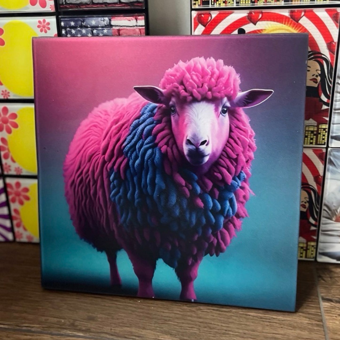 Neon Sheep • 12”x 12” Tiles • Ceramic Wall Art