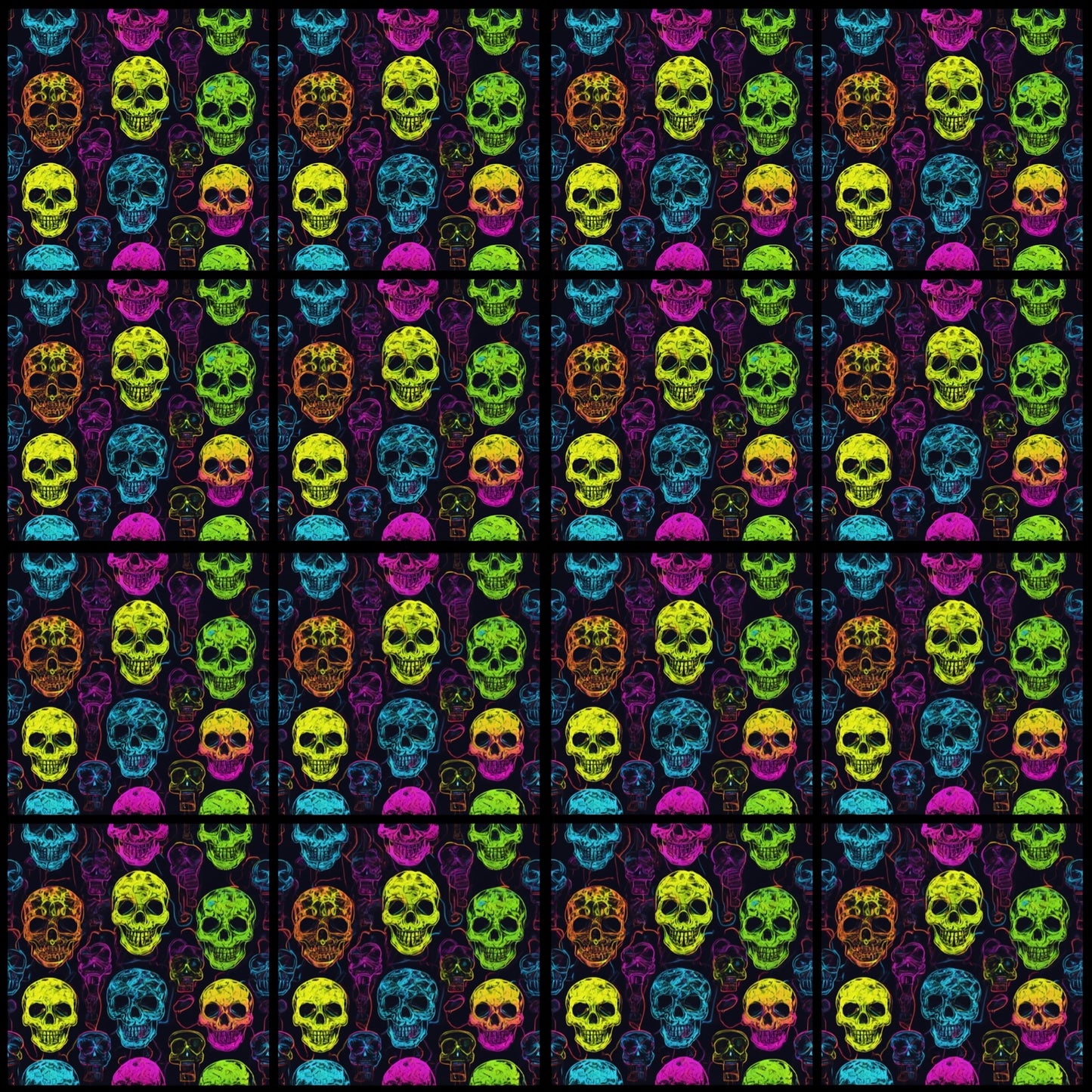 Neon Skull 01 • 6”x 6” Epoxy Wall Tiles (16x Tiles)