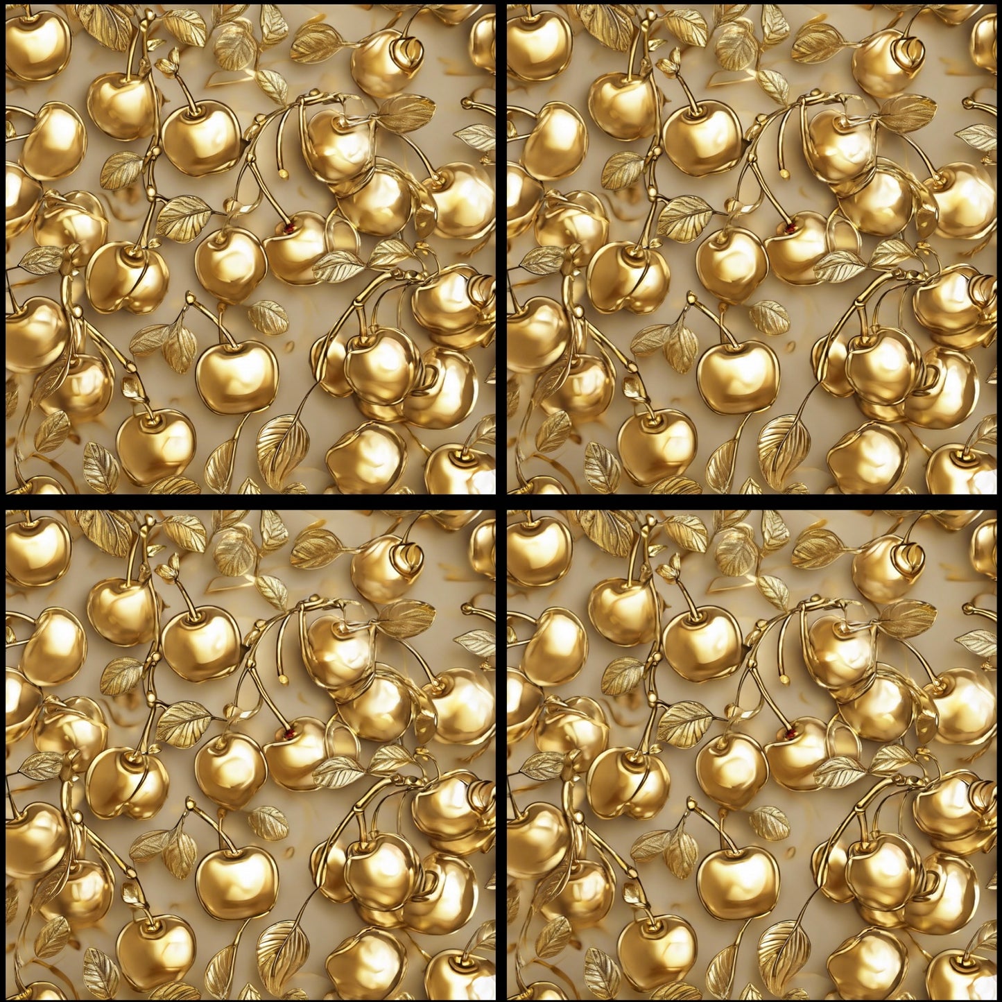 Golden Cherries • 12”x 12” Epoxy Wall Tiles Tiles (4x Tiles)