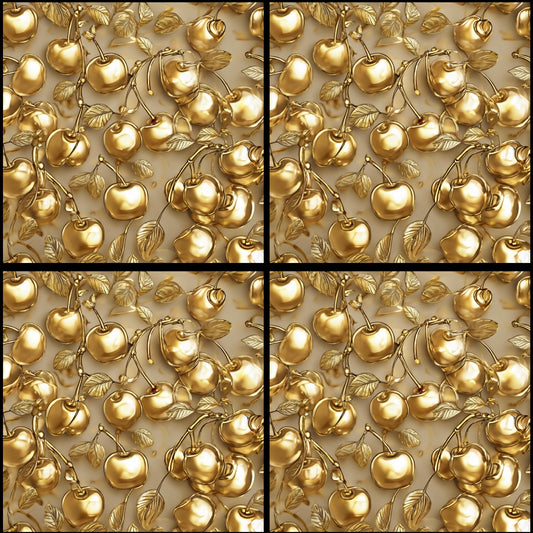 Golden Cherries • 12”x 12” Epoxy Wall Tiles Tiles (4x Tiles)