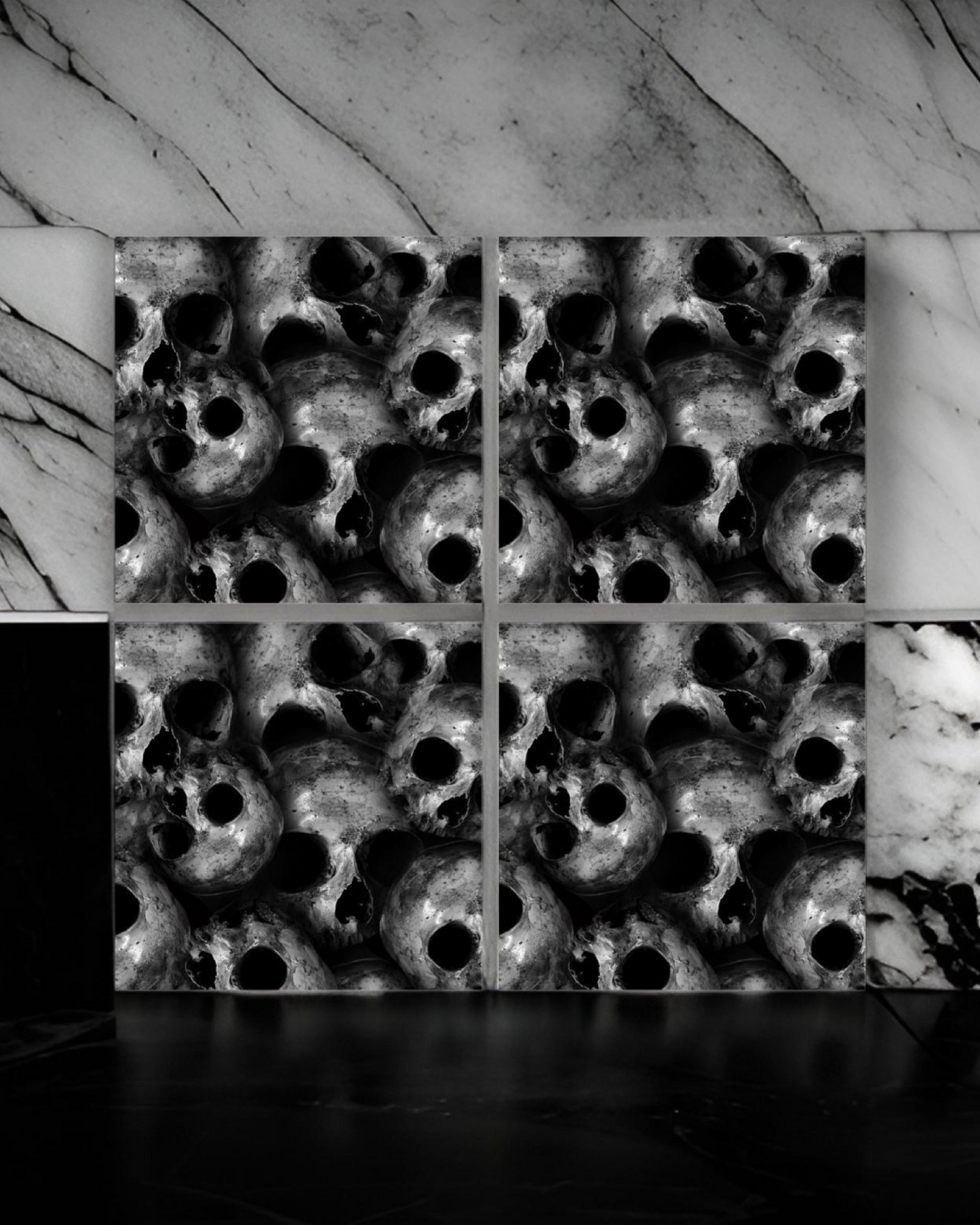 Black Skulls • 12”x 12” Epoxy Wall Tiles Tiles (4x Tiles)