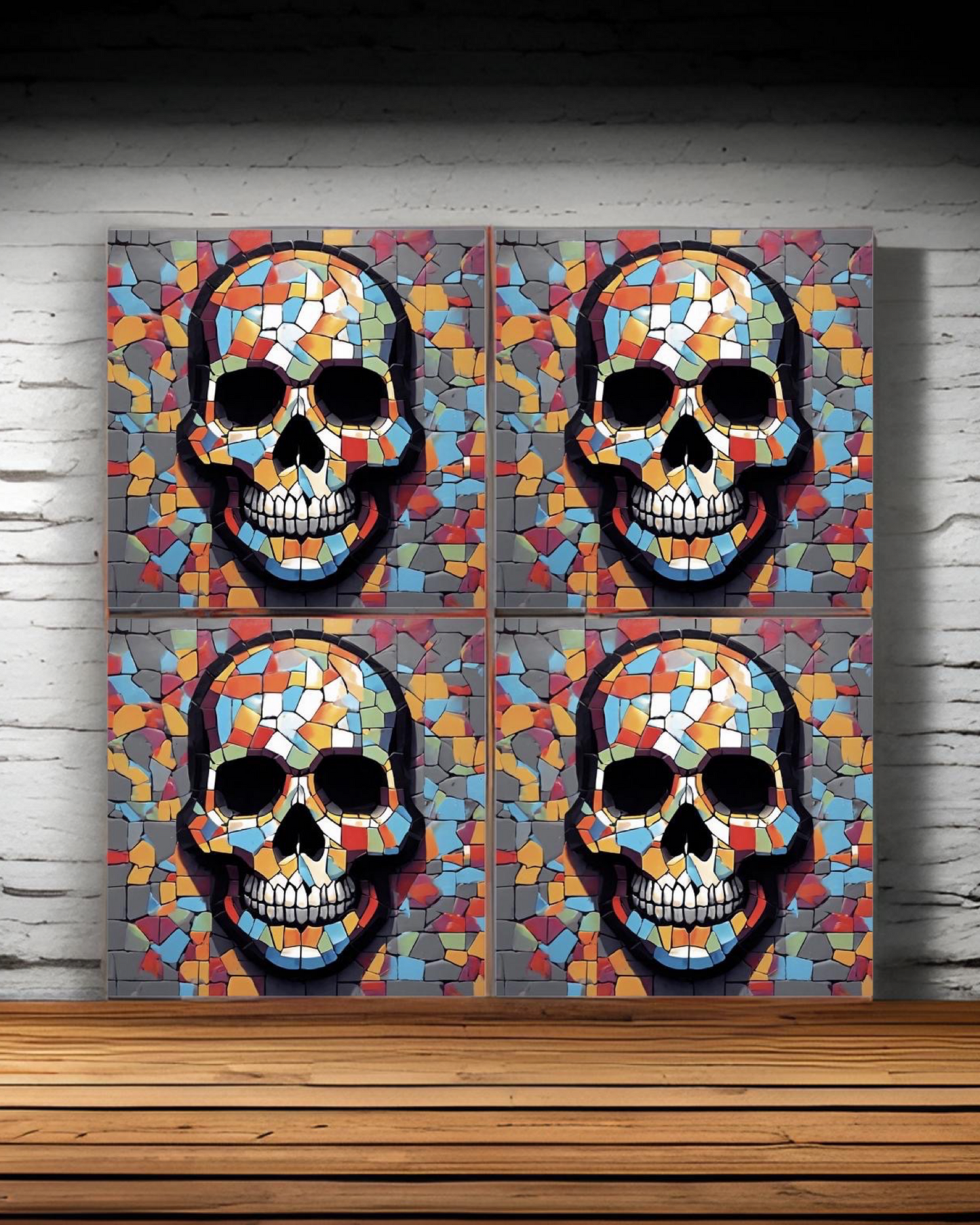 Mosaic Skull 03 • 12”x 12” Epoxy Wall Tiles Tiles (4x Tiles)