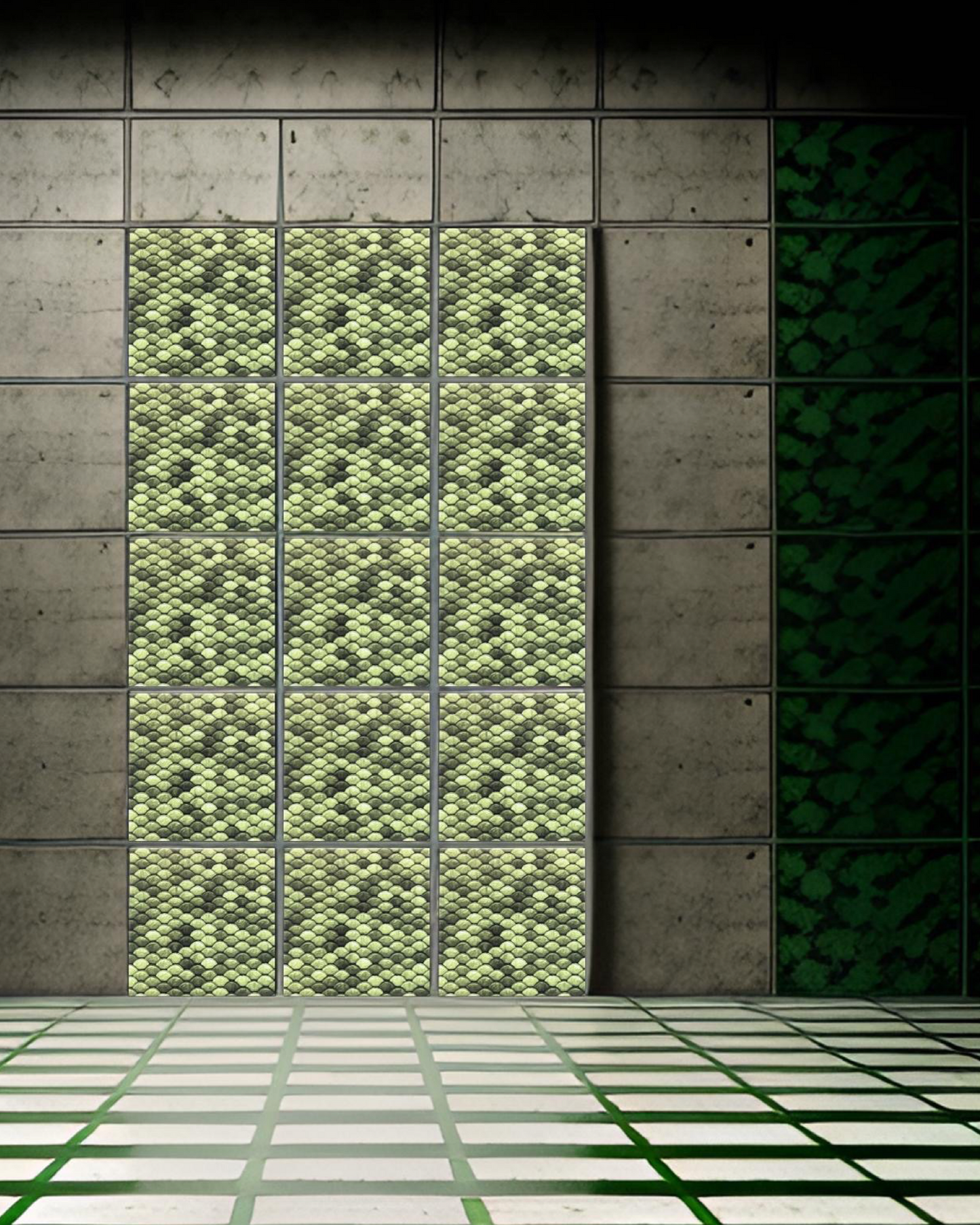 Scaled Green • 12”x 12” Epoxy Wall Tile (15x Tiles)