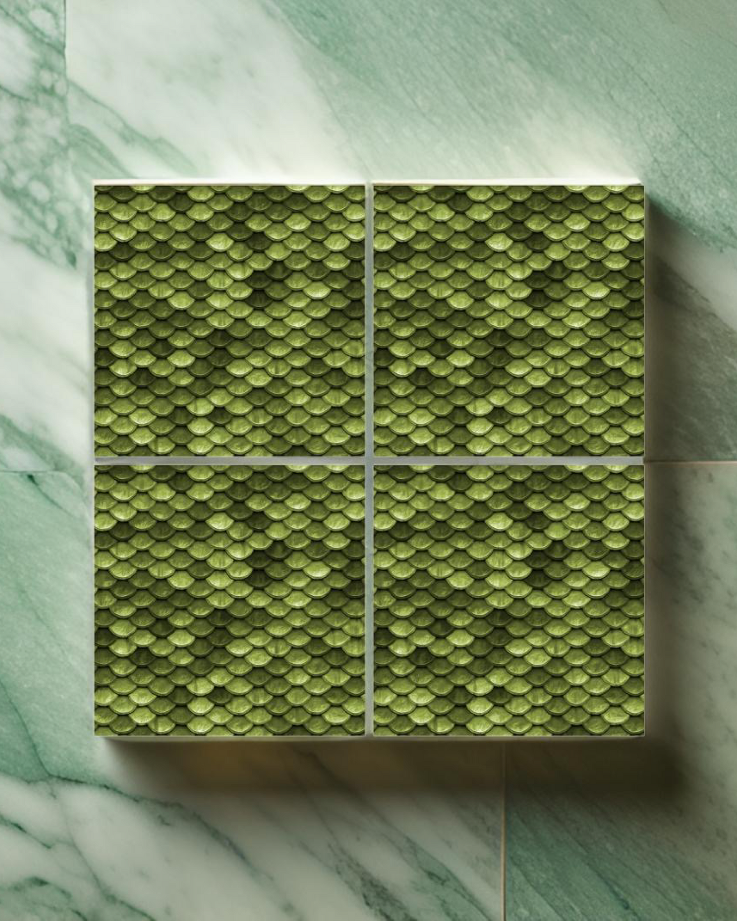 Scaled Green • 12”x 12” Epoxy Wall Tiles Tiles (4x Tiles)