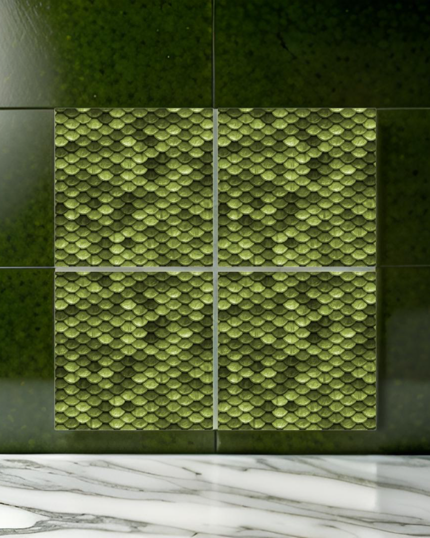 Scaled Green • 12”x 12” Epoxy Wall Tiles Tiles (4x Tiles)